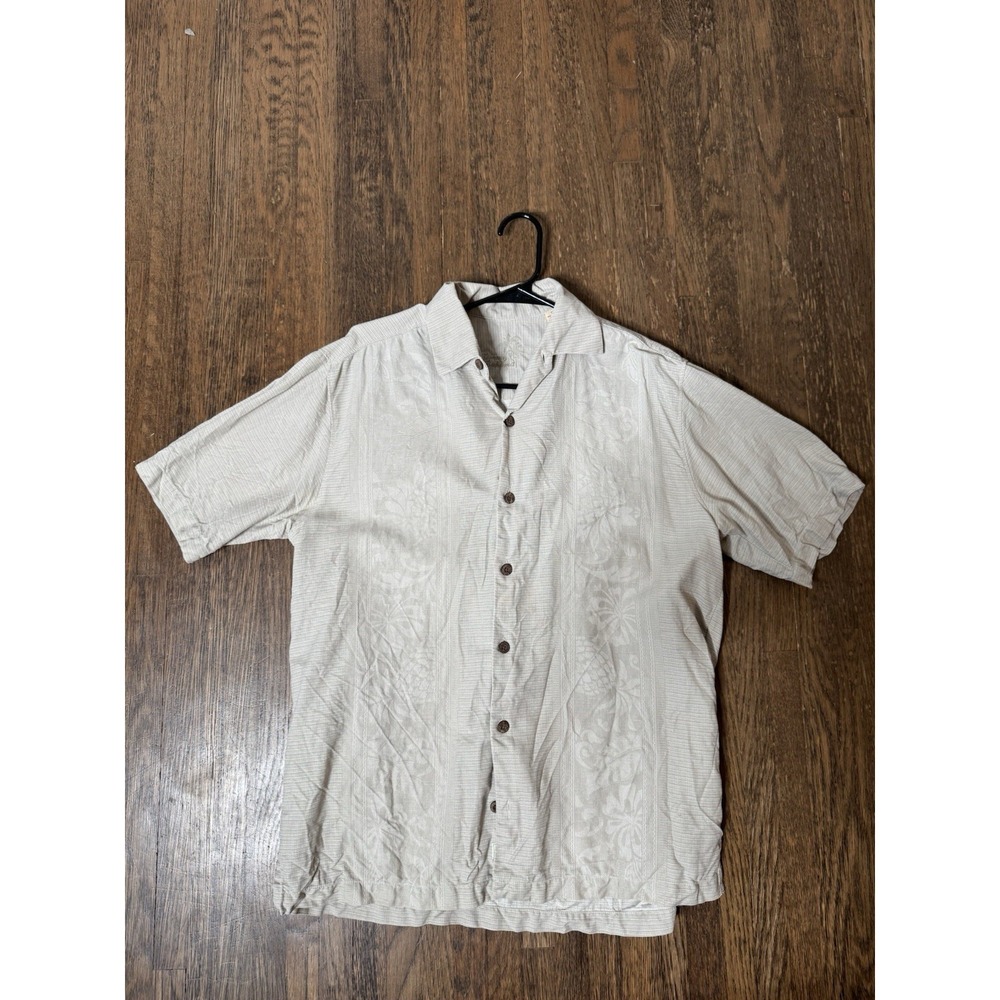 Tommy Bahama Mens S Silk Short Sleeve Camp Shirt Tan Floral Jacquard
